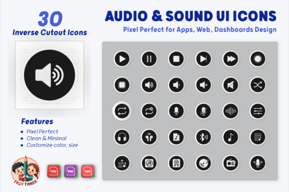 Audio Sound UI Icons Inverse Cutout