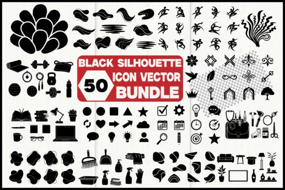 Black Silhouette Icon Vector Bundle