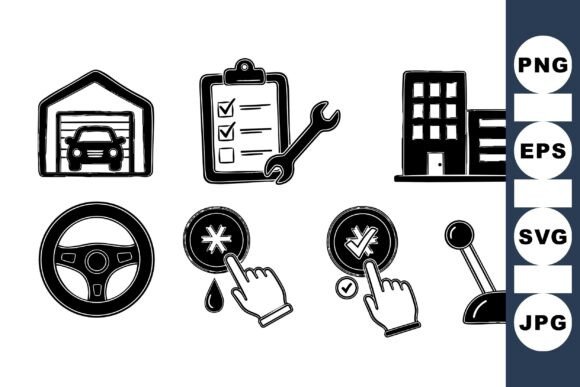 Car Garage Service Icons Set: A Minimalist Design Resource for Automotive and Office Graphics
