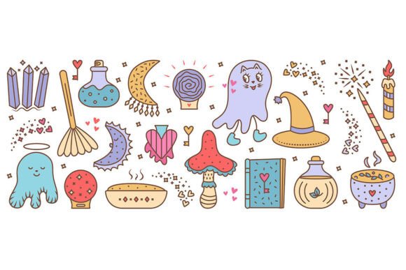 Color Groovy Witchy Vector Set: A Vibrant Toolkit for Modern Halloween and Spooky Design Projects