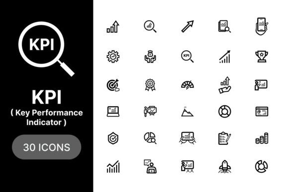 Enhancing Business Visuals with KPI Analytics Line Icons – 30 Icons