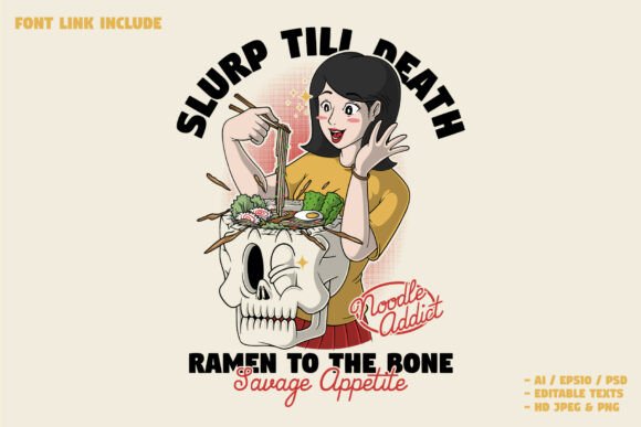 Girl Eating Ramen from Skull Bowl