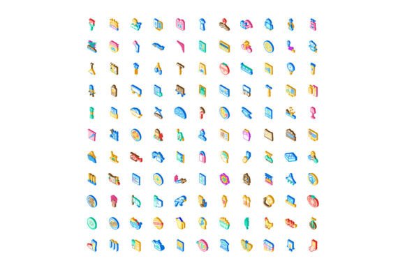 Isometric Icons Set Illustrating Digital