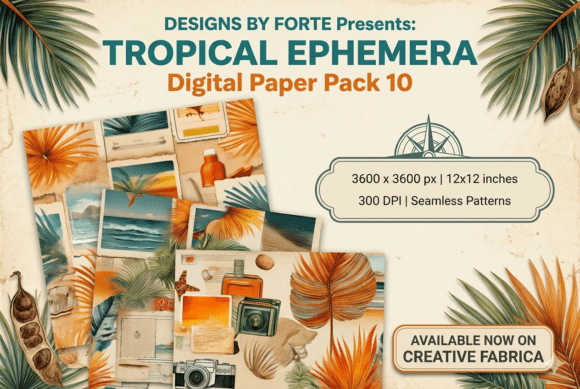 Tropical Ephemera Digital Paper Pack 10: Creative Design Made Easy