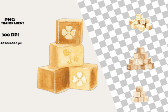 Watercolor Wooden Blocks with Symbols – Rustic Charm for Creative Projects